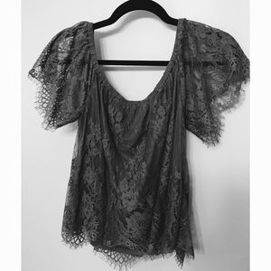 Eyelash Lace Off-shoulder Shirt